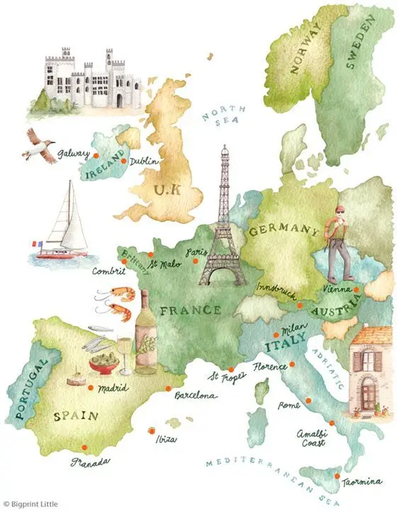 from klickpin cf passagens em promo na klm dream sales! illustrated map europe map travel illustration