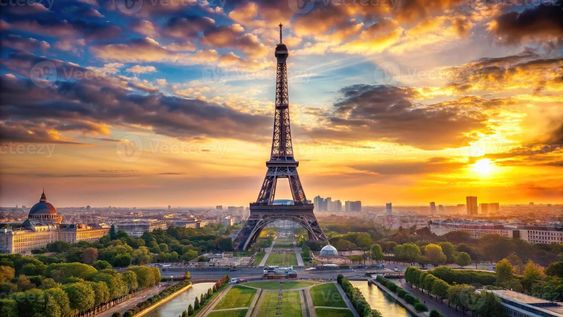 From KlickPin CF Paris Cityscape With The Eiffel Tower Silhouette Against A Vibrant Sunset Sky Eiffel Tower Photography Eiffel Tower Silhouette Paris Tour Eiffel